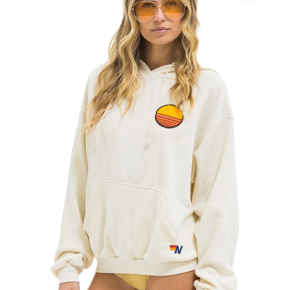 Aviator Nation Cream Relaxed Hoodie with Sunset patch